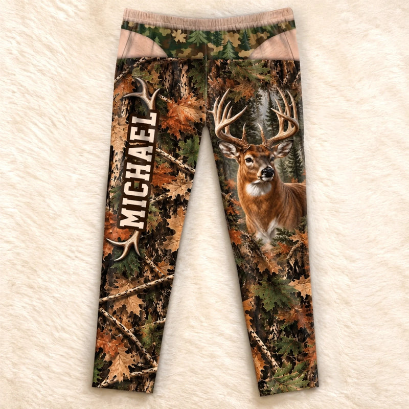 Custom Name Buck Deer Camouflage Gifts for Men - Personalized Pajamas Pants
