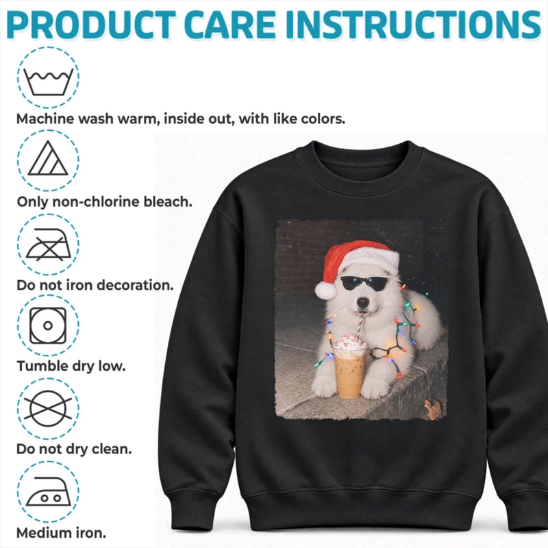 Custom Pet Photo Santa Coffee Christmas Gifts For Dog And Cat Lovers - Personalized Crewneck Pullover Sweatshirt