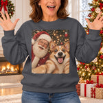 Custom Photo Funny Pet Selfie With Santa Gifts For Dog And Cat Lovers - Personalized Crewneck Pullover Sweatshirt