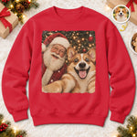 Custom Photo Funny Pet Selfie With Santa Gifts For Dog And Cat Lovers - Personalized Crewneck Pullover Sweatshirt
