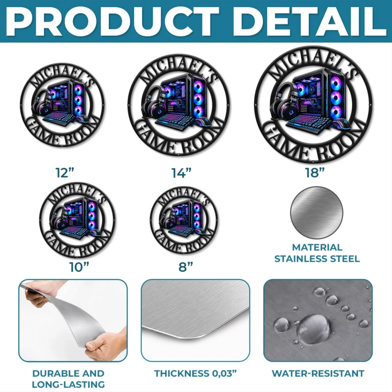 Custom Gamer Room Gifts for Gamers - Personalized Shaped Metal Sign