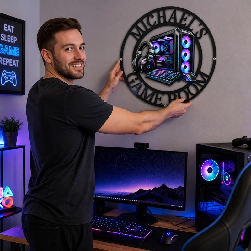 Custom Gamer Room Gifts for Gamers - Personalized Shaped Metal Sign