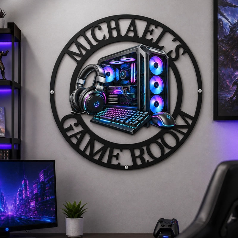 Custom Gamer Room Gifts for Gamers - Personalized Shaped Metal Sign