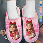 Custom Photo And Name Christmas Gifts For Kids - Personalized Fluffy Slippers