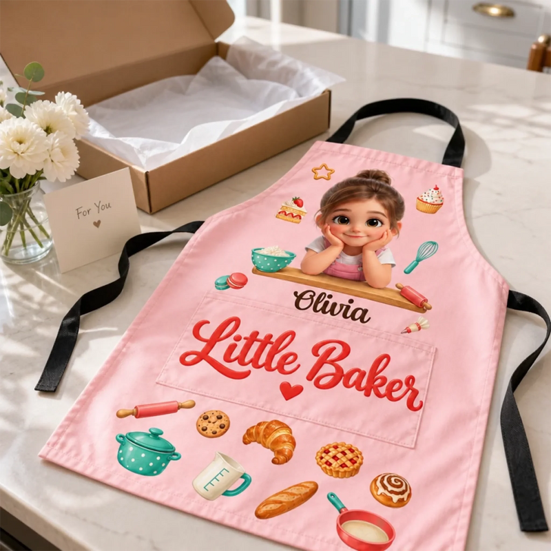 Custom Name Little Baker and Chef Gifts for Kids - Personalized Apron With Pocket