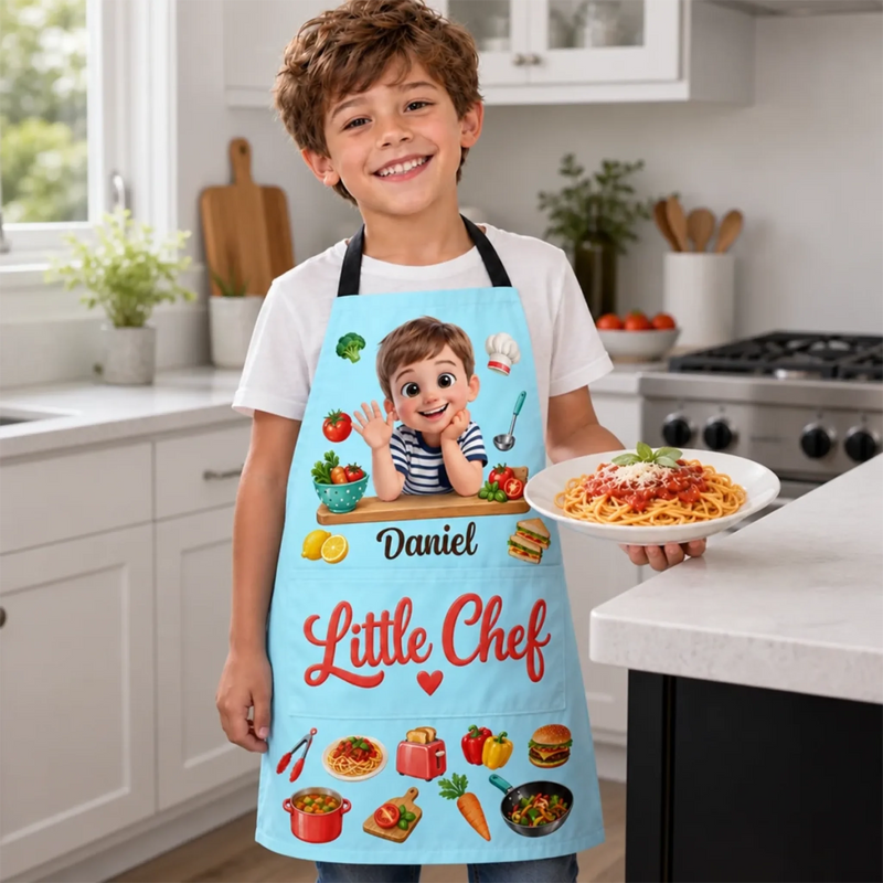 Custom Name Little Baker and Chef Gifts for Kids - Personalized Apron With Pocket
