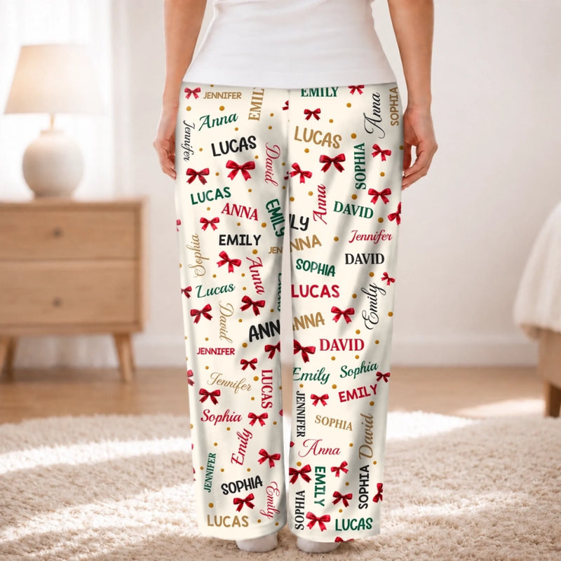 Custom Name Grandma Grandpa Bow Christmas Gifts - Personalized Pajamas Pants