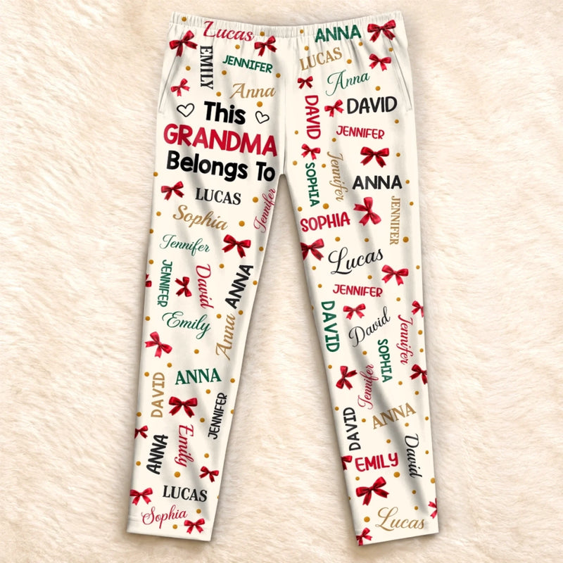 Custom Name Grandma Grandpa Bow Christmas Gifts - Personalized Pajamas Pants