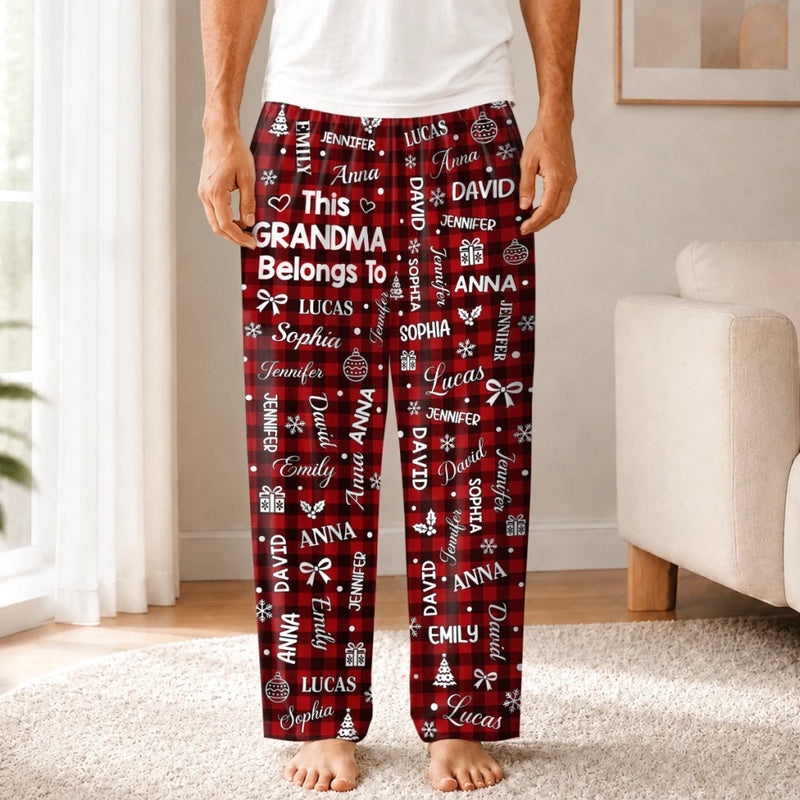 Custom Name Grandma Grandpa Buffalo Plaid Christmas Gifts - Personalized Pajamas Pants