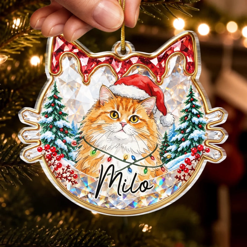 Custom Pet Photo Christmas Gifts For Cat Lovers - Personalized Acrylic Ornament