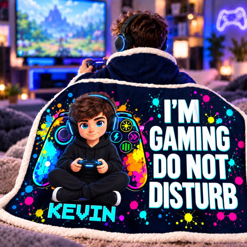 Custom Photo Do Not Disturb Gaming Gifts For Kids And Gamers - Personalized Wearable Blanket Hoodie