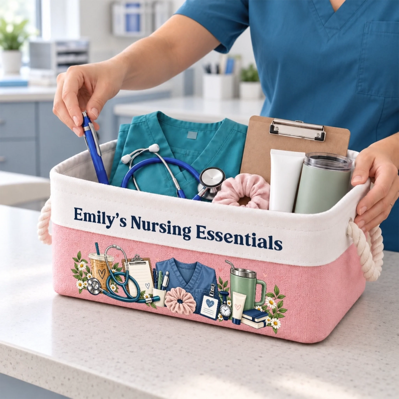 Custom Name Nursing Essentials Gifts For Nurses - Personalized Storage Basket