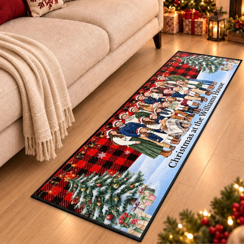 Custom Family Photo Plaid Christmas Decor - Personalized Runner Rug