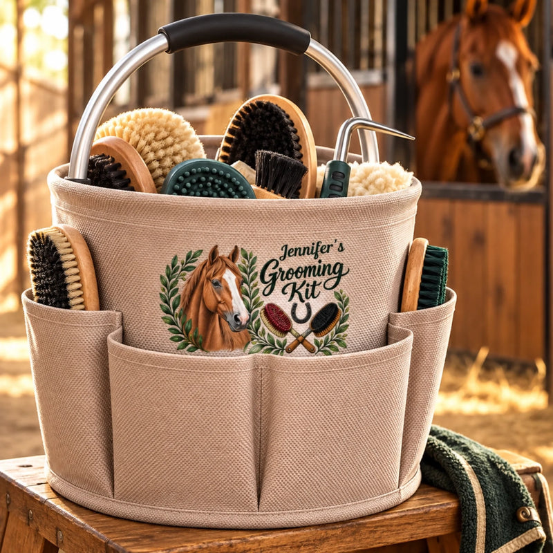 Custom Photo Name Horse Grooming Design For Equestrian Lovers - Personalized Gardening Tool Bag