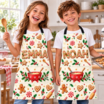 Custom Name Christmas Cookie Baking Gifts For Kids - Personalized Apron With Pocket