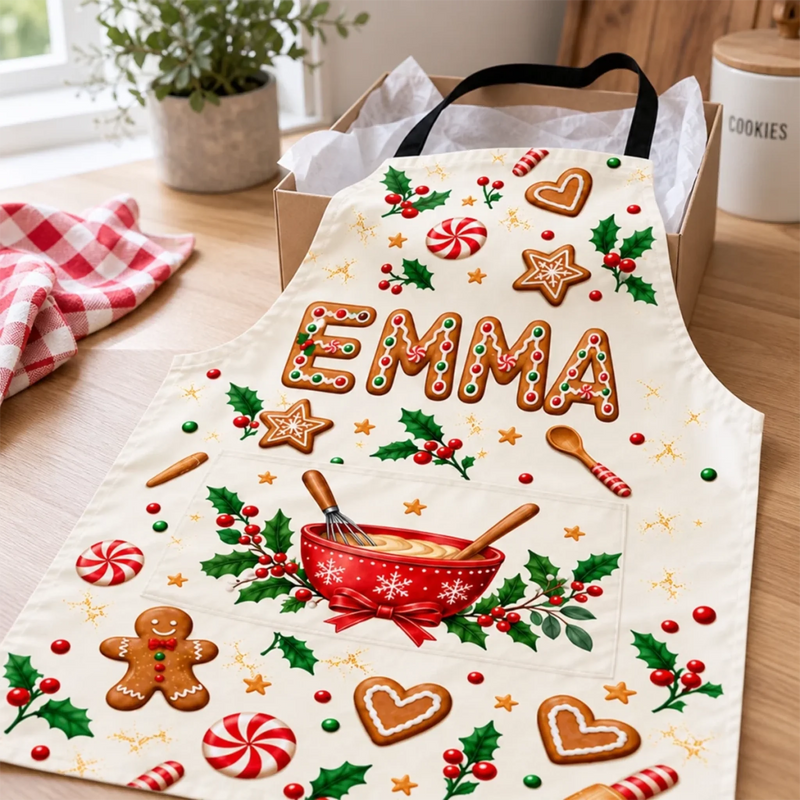 Custom Name Christmas Cookie Baking Gifts For Kids - Personalized Apron With Pocket