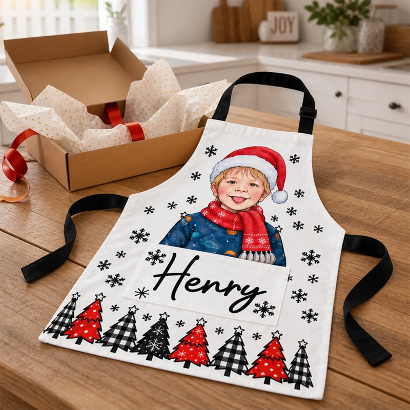 Custom Photo Christmas Gifts For Kids - Personalized Apron With Pocket