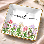 Custom Name Garden Flower Keepsake Gifts For Women - Personalized Jewelry Dish