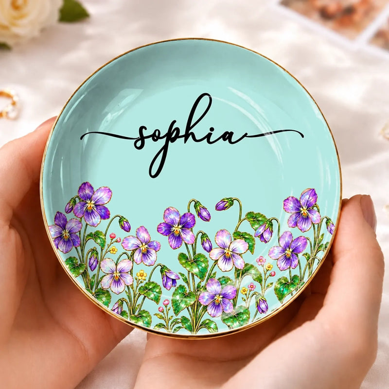 Custom Name Garden Flower Keepsake Gifts For Women - Personalized Jewelry Dish