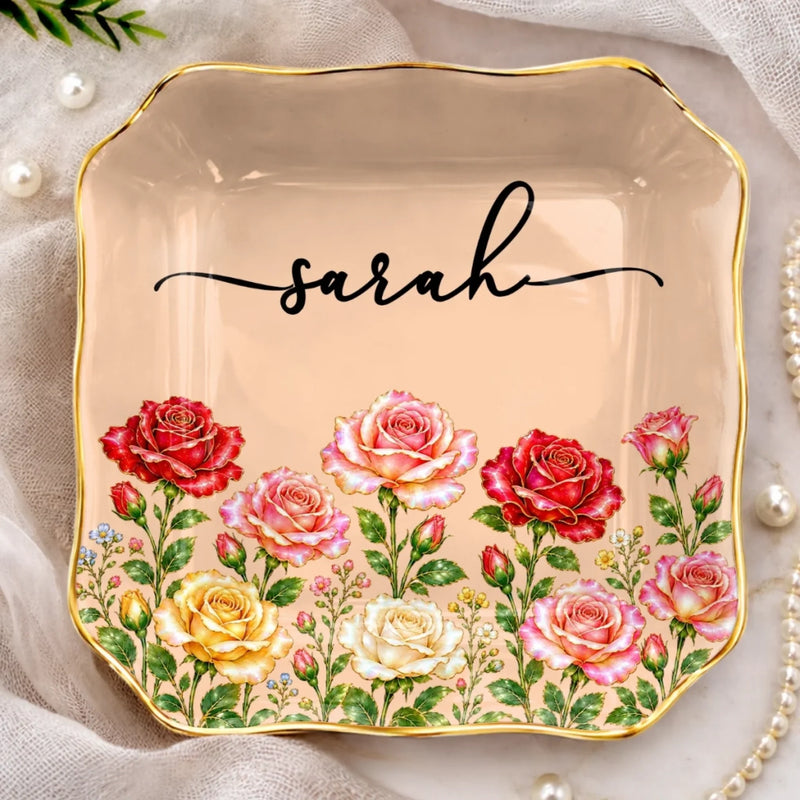 Custom Name Garden Flower Keepsake Gifts For Women - Personalized Jewelry Dish