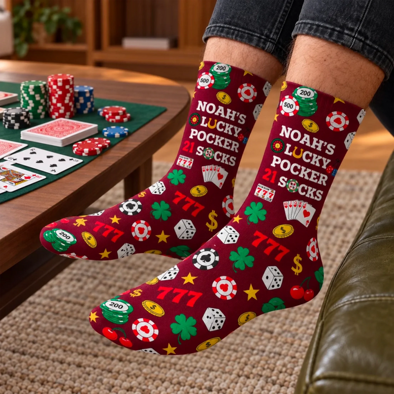 Custom Name Lucky Gambling Gifts for Card Players - Personalized Middle Tube Socks