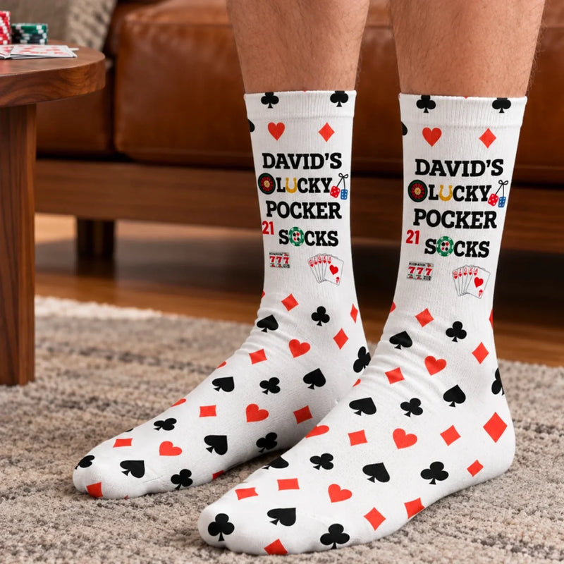 Custom Name Lucky Gambling Gifts for Card Players - Personalized Middle Tube Socks