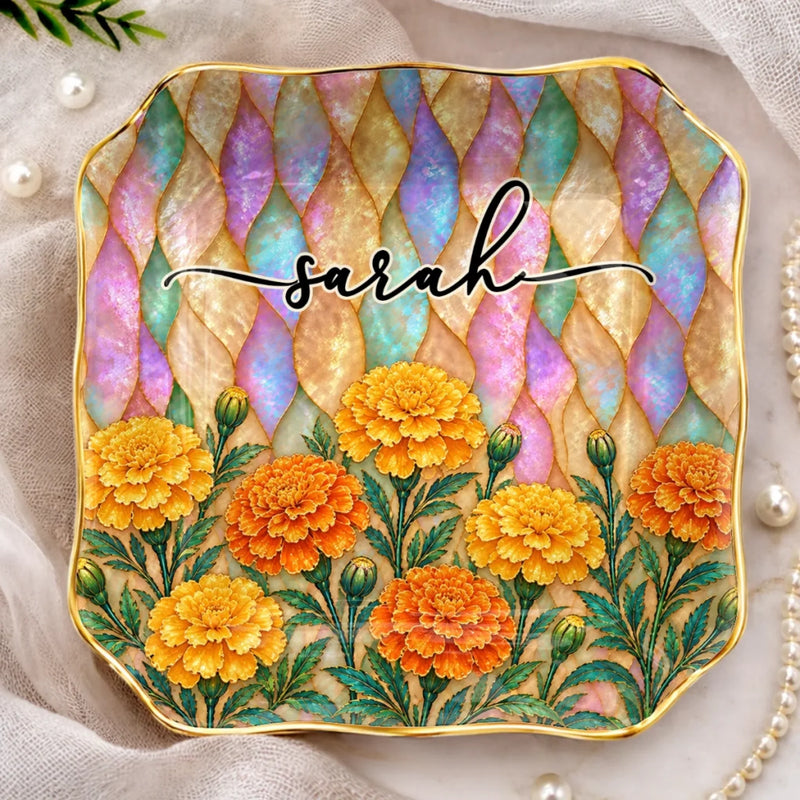 Custom Name Flower Gifts For Women - Personalized Jewelry Dish