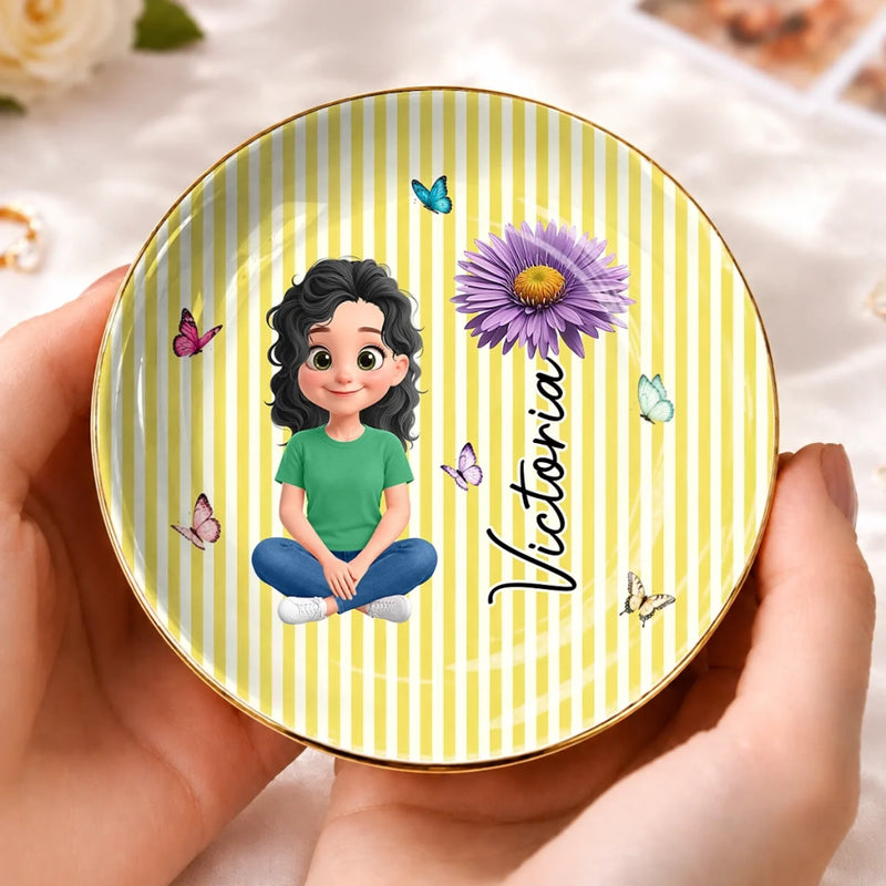 Custom Name Butterfly Girl Floral Gifts For Women - Personalized Jewelry Dish