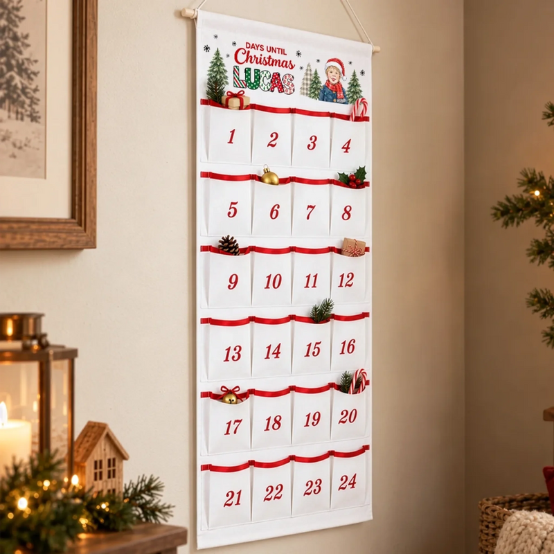 Custom Photo Name Christmas Countdown Gifts for Kids - Personalized Fabric Advent Calendar