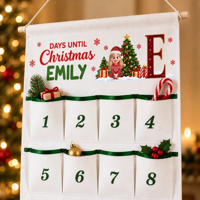 Custom Name 24-Pocket Christmas Countdown for Kids - Personalized Fabric Advent Calendar