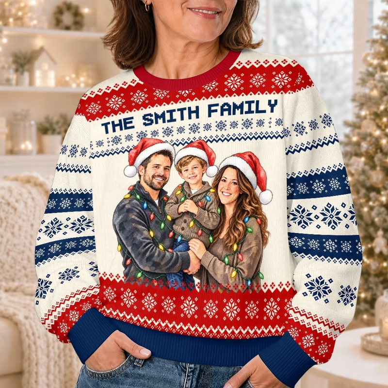 Custom Family Photo Christmas Gifts for Families - Personalized Ugly Sweatshirt