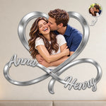 Custom Photo Name Couple Love Gifts For Husband And Wife, Him And Her - Personalized Shaped Metal Sign