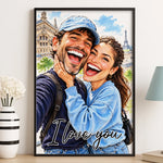Custom Photo Funny Caricature Romantic Couple Gifts For Husband And Wife, Him And Her - Personalized Poster