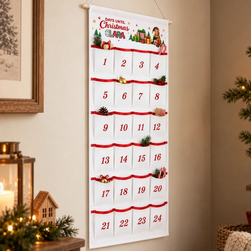 Custom Photo Christmas Advent Calendar for Kids - Personalized Fabric Advent Calendar
