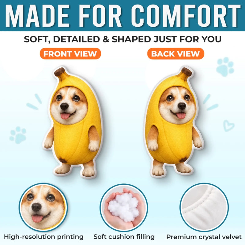 Custom Pet Photo Banana Costume Gifts for Pet Lovers - Personalized Shaped Pillow