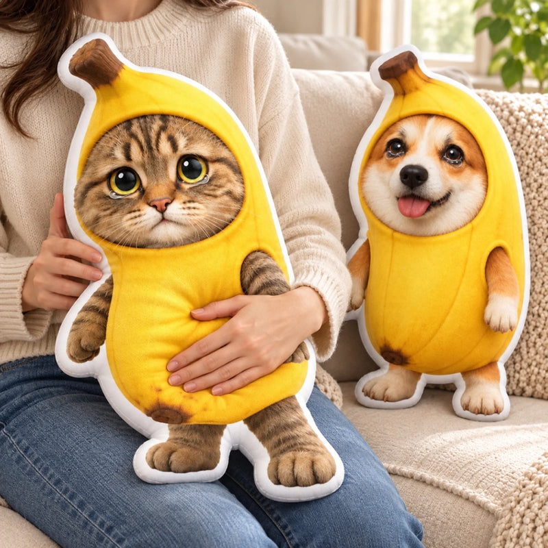 Custom Pet Photo Banana Costume Gifts for Pet Lovers - Personalized Shaped Pillow