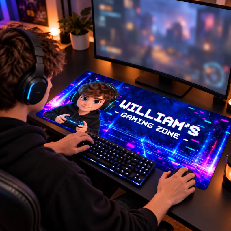 Custom Photo Gaming Zone Gifts For Gamers, Gaming Lovers, Kids - Personalized Desk Mat