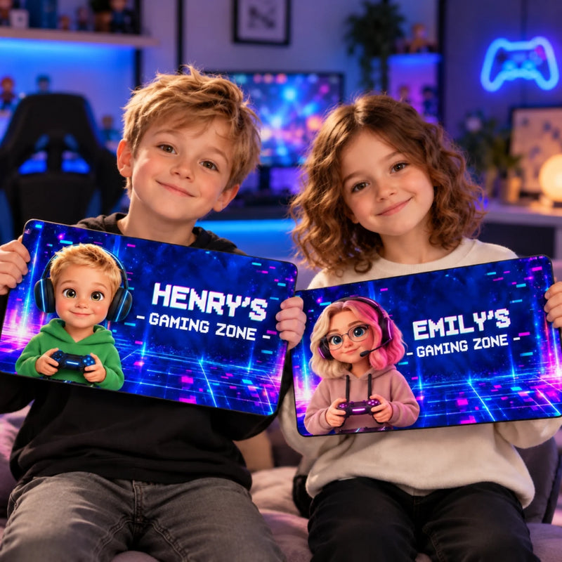 Custom Photo Gaming Zone Gifts For Gamers, Gaming Lovers, Kids - Personalized Desk Mat