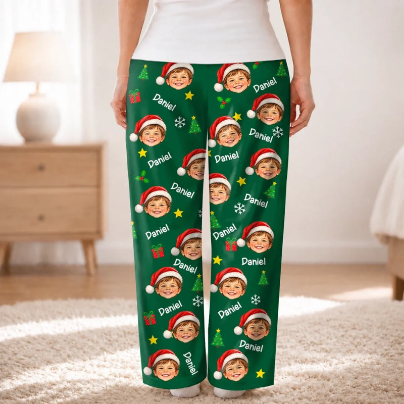 Custom Santa Hat Face And Name Family Christmas Gifts - Personalized Pajama Pants