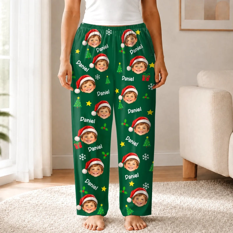 Custom Santa Hat Face And Name Family Christmas Gifts - Personalized Pajama Pants