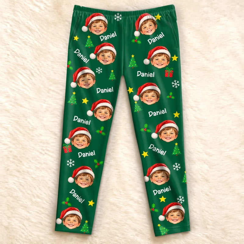 Custom Santa Hat Face And Name Family Christmas Gifts - Personalized Pajama Pants