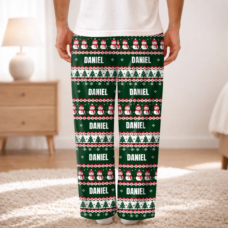 Custom Name Christmas Snowman Gifts For Families - Personalized Pajamas Pants