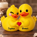 Custom Name Romantic Duck Couple Gifts - Personalized Couple Yellow Duck Figurine