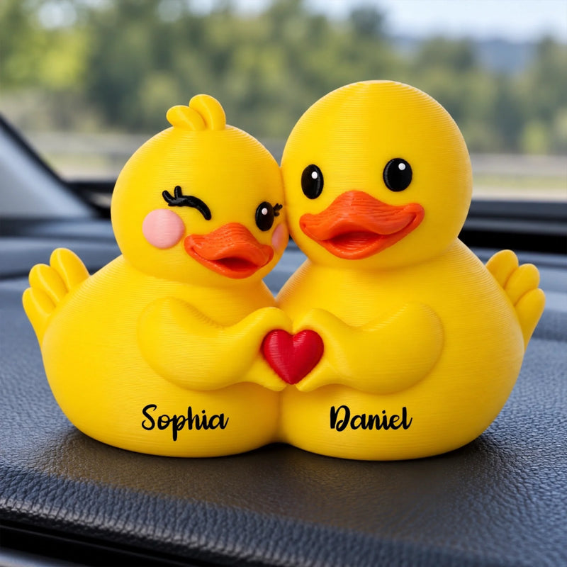 Custom Name Romantic Duck Couple Gifts - Personalized Couple Yellow Duck Figurine