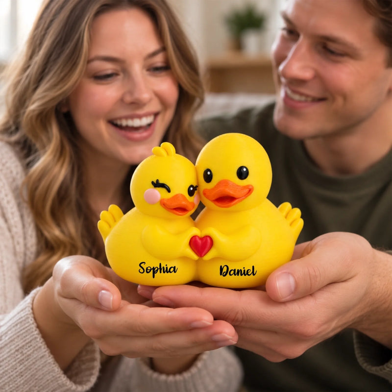 Custom Name Romantic Duck Couple Gifts - Personalized Couple Yellow Duck Figurine