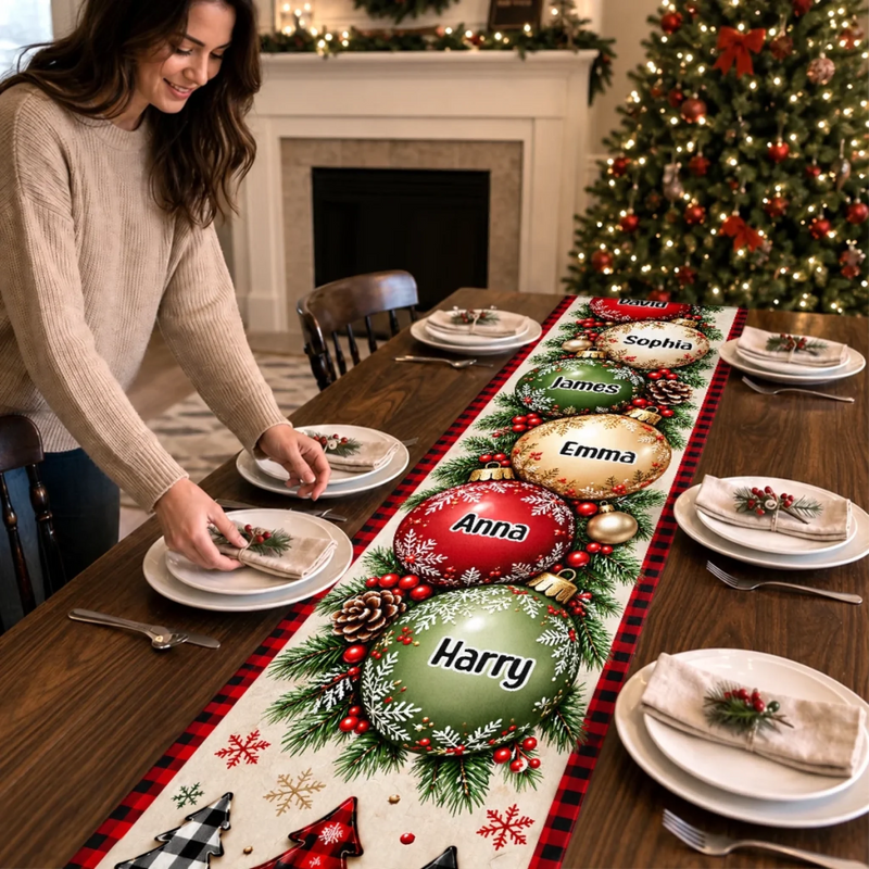 Custom Name Christmas Family Gathering Decor - Personalized Table Runner