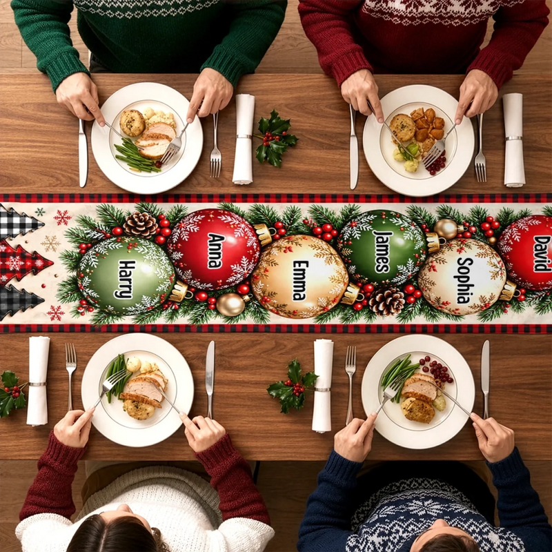 Custom Name Christmas Family Gathering Decor - Personalized Table Runner