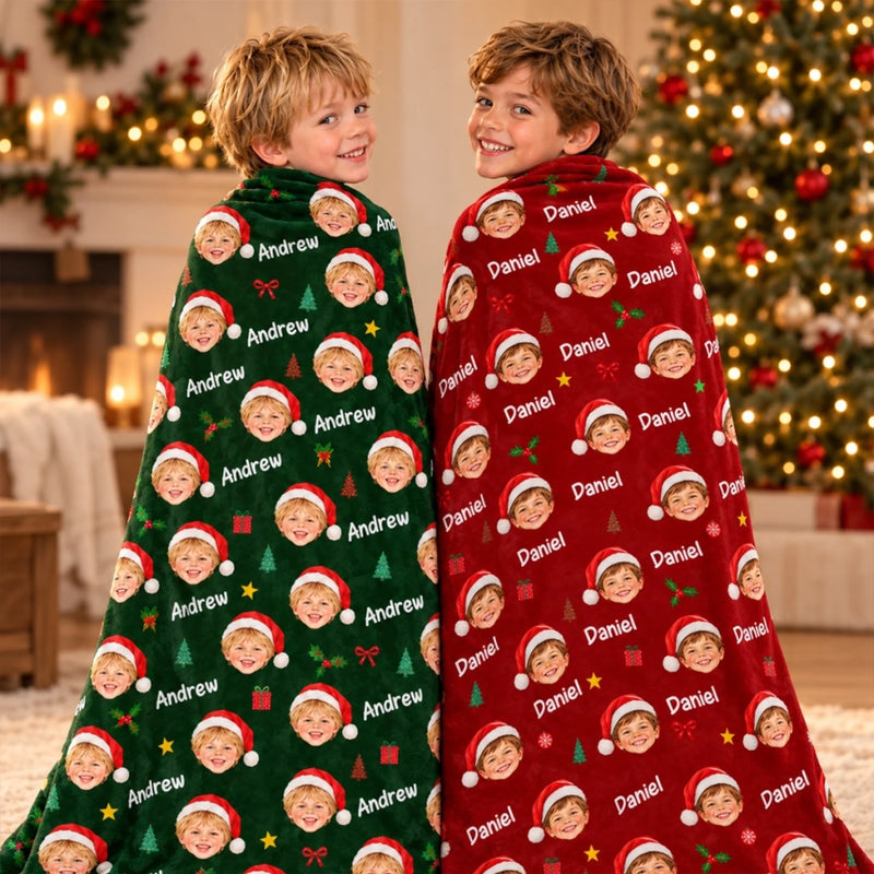 Custom Photo Name Christmas Gifts for Kids - Personalized Blanket