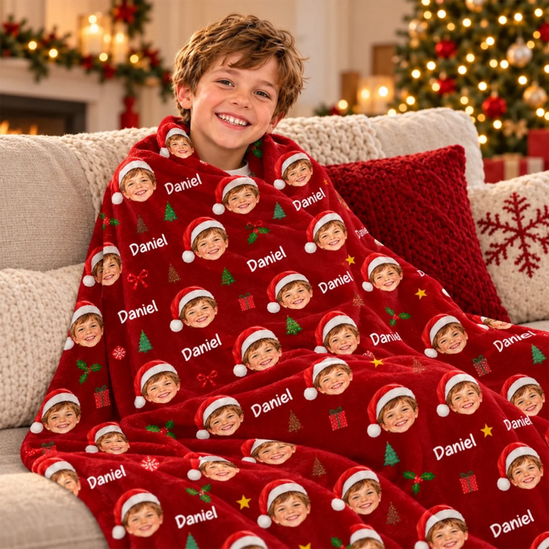 Custom Photo Name Christmas Gifts for Kids - Personalized Blanket