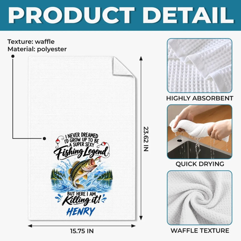 Custom Name Funny Fishing Legend Gifts for Men - Personalized Kitchen Towel